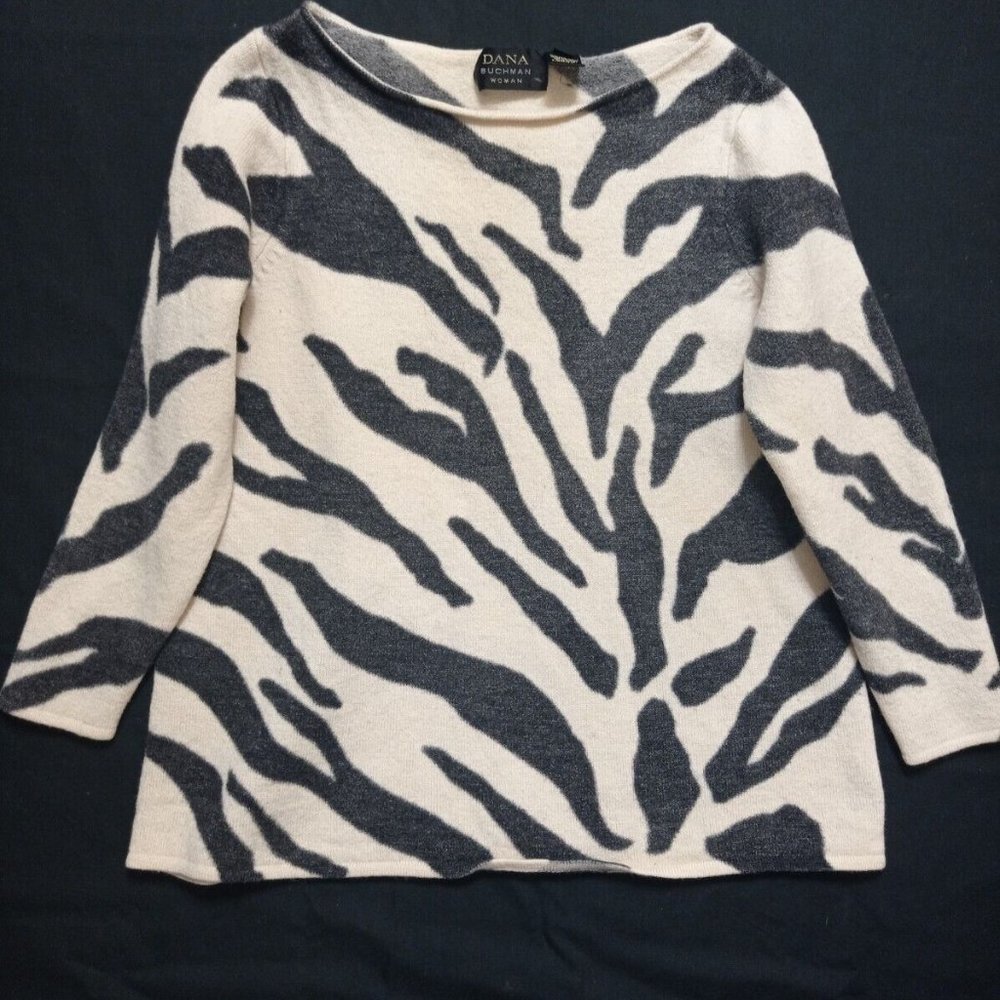 Dana Buchman women's wool sweater, size 1X Zebra Stripes Beiges Color